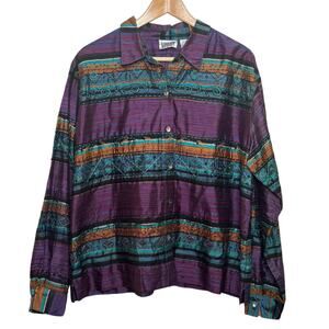 Vtg 100% Silk Beaded Embroidered Southwestern Purple Chico's Design Blouse